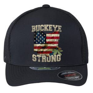 Ohio Buckeye Strong Ohio USA Flag Overlay Flexfit Unipanel Trucker Cap