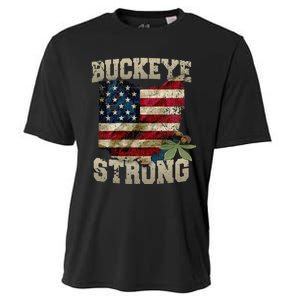 Ohio Buckeye Strong Ohio USA Flag Overlay Cooling Performance Crew T-Shirt