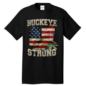 Ohio Buckeye Strong Ohio USA Flag Overlay Tall T-Shirt