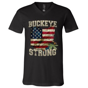 Ohio Buckeye Strong Ohio USA Flag Overlay V-Neck T-Shirt