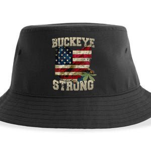 Ohio Buckeye Strong Ohio USA Flag Overlay Sustainable Bucket Hat