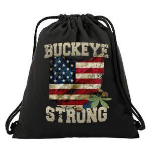 Ohio Buckeye Strong Ohio USA Flag Overlay Drawstring Bag