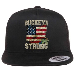 Ohio Buckeye Strong Ohio USA Flag Overlay Flat Bill Trucker Hat