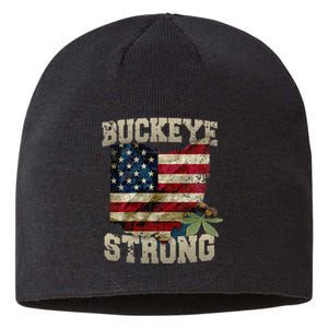 Ohio Buckeye Strong Ohio USA Flag Overlay Sustainable Beanie