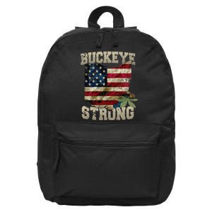 Ohio Buckeye Strong Ohio USA Flag Overlay 16 in Basic Backpack