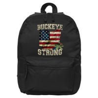 Ohio Buckeye Strong Ohio USA Flag Overlay 16 in Basic Backpack