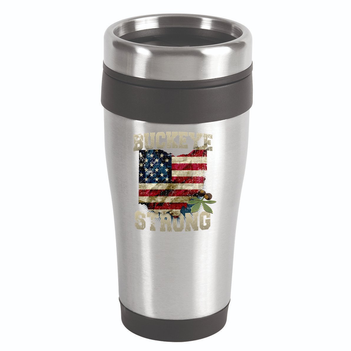 Ohio Buckeye Strong Ohio USA Flag Overlay 16oz Travel Tumbler