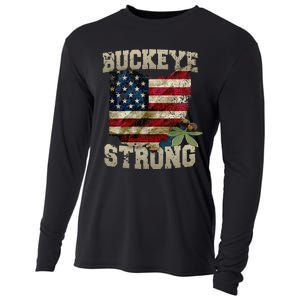 Ohio Buckeye Strong Ohio USA Flag Overlay Cooling Performance Long Sleeve Crew