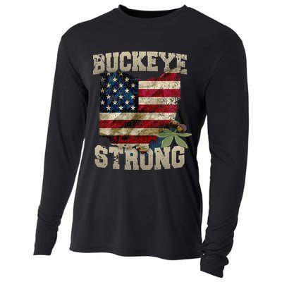 Ohio Buckeye Strong Ohio USA Flag Overlay Cooling Performance Long Sleeve Crew