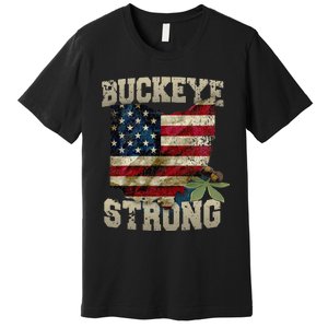 Ohio Buckeye Strong Ohio USA Flag Overlay Premium T-Shirt