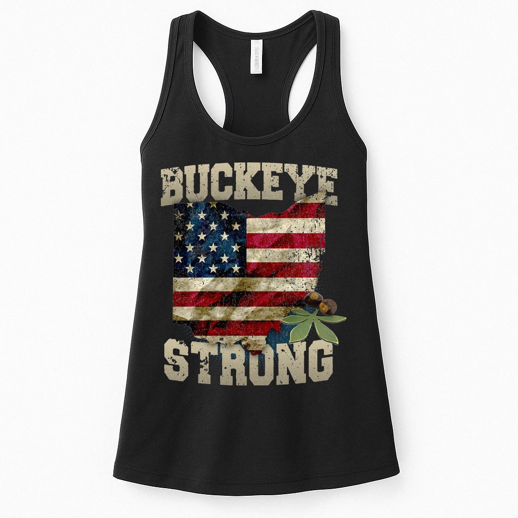 Ohio Buckeye Strong Ohio USA Flag Overlay Womens Tank Top