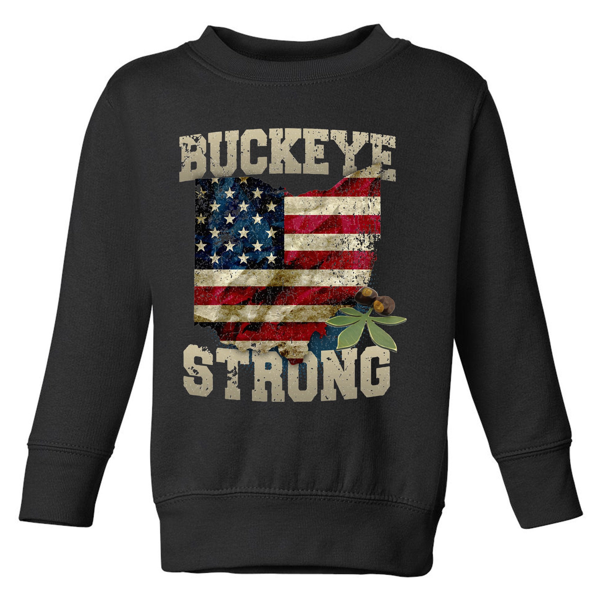 Ohio Buckeye Strong Ohio USA Flag Overlay Toddler Sweatshirt
