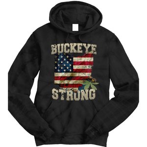 Ohio Buckeye Strong Ohio USA Flag Overlay Tie Dye Hoodie