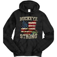 Ohio Buckeye Strong Ohio USA Flag Overlay Tie Dye Hoodie