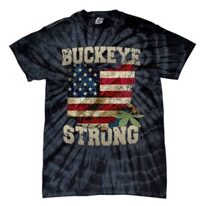 Ohio Buckeye Strong Ohio USA Flag Overlay Tie-Dye T-Shirt