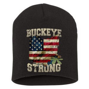 Ohio Buckeye Strong Ohio USA Flag Overlay Short Acrylic Beanie