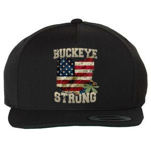 Ohio Buckeye Strong Ohio USA Flag Overlay Wool Snapback Cap