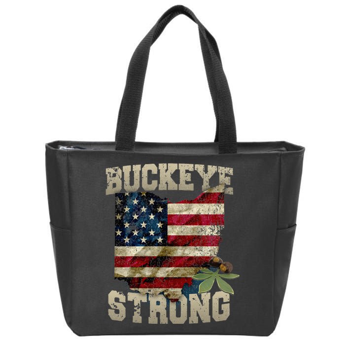 Ohio Buckeye Strong Ohio USA Flag Overlay Zip Tote Bag