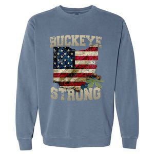 Ohio Buckeye Strong Ohio USA Flag Overlay Garment-Dyed Sweatshirt