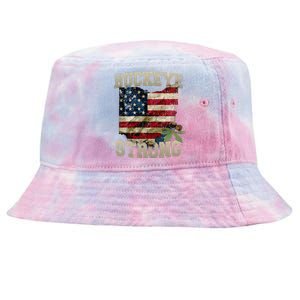 Ohio Buckeye Strong Ohio USA Flag Overlay Tie-Dyed Bucket Hat