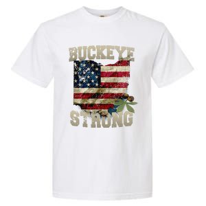 Ohio Buckeye Strong Ohio USA Flag Overlay Garment-Dyed Heavyweight T-Shirt