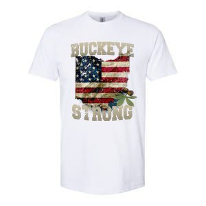 Ohio Buckeye Strong Ohio USA Flag Overlay Softstyle CVC T-Shirt