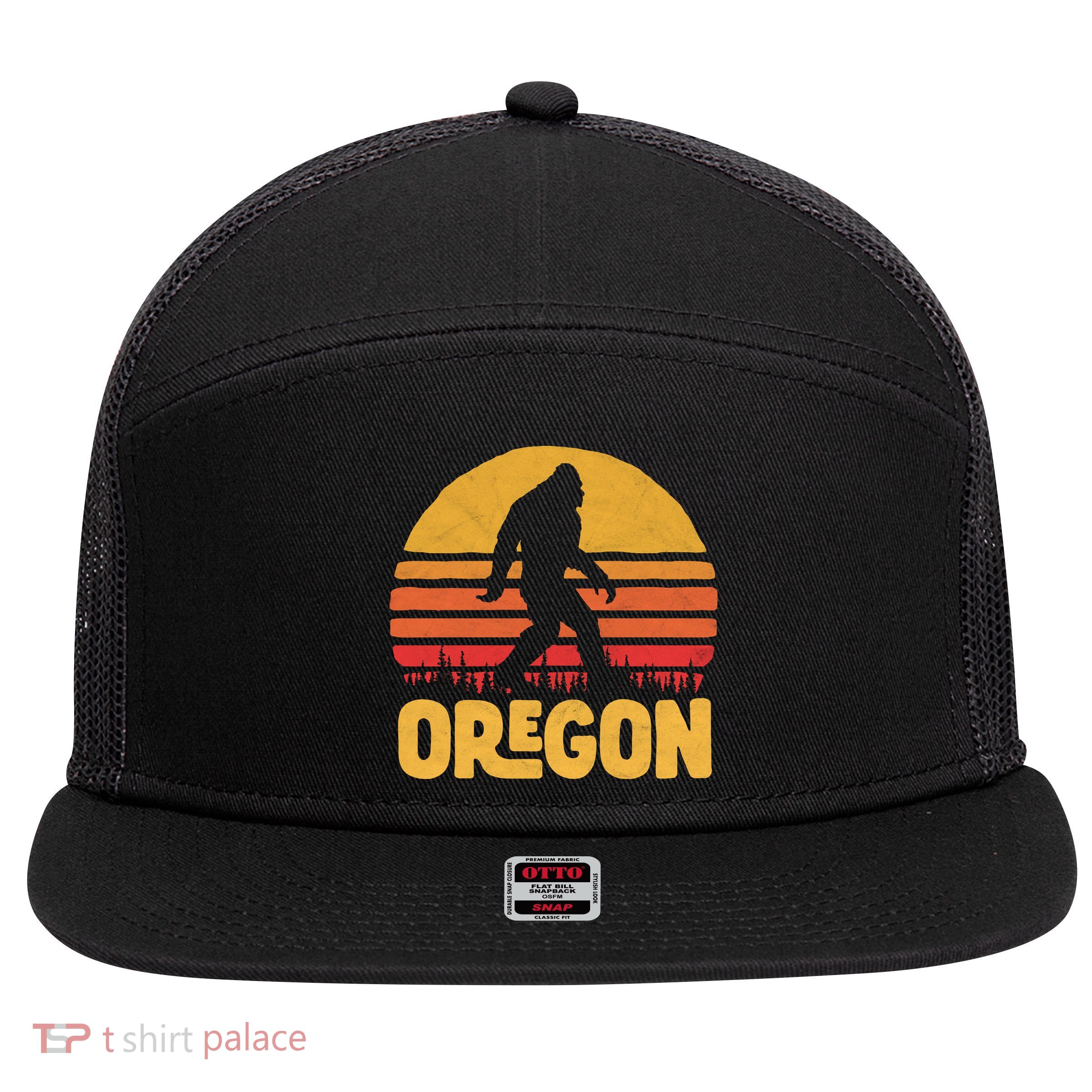 Oregon Bigfoot Sasquatch & Sun 7 Panel Mesh Trucker Snapback Hat