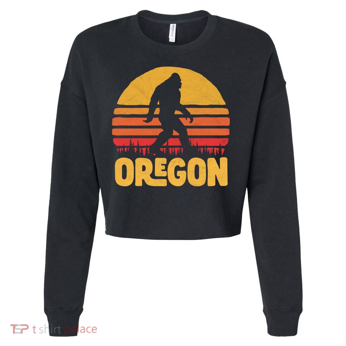 Oregon Bigfoot Sasquatch & Sun Cropped Pullover Crew