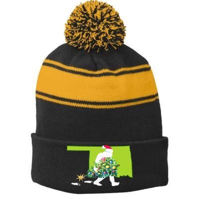 Oklahoma Bigfoot State Christmas Tree Stripe Pom Pom Beanie