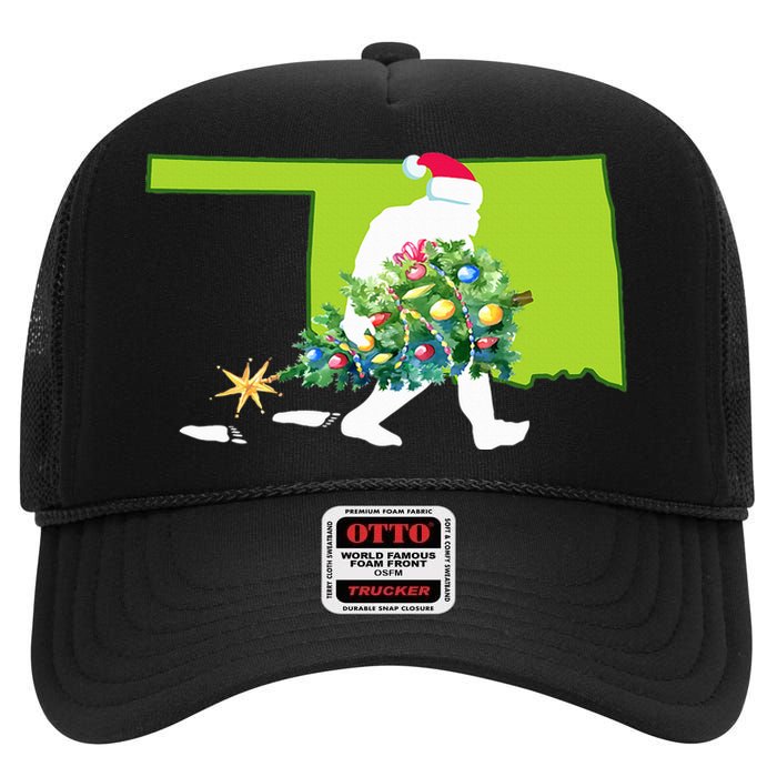 Oklahoma Bigfoot State Christmas Tree High Crown Mesh Back Trucker Hat