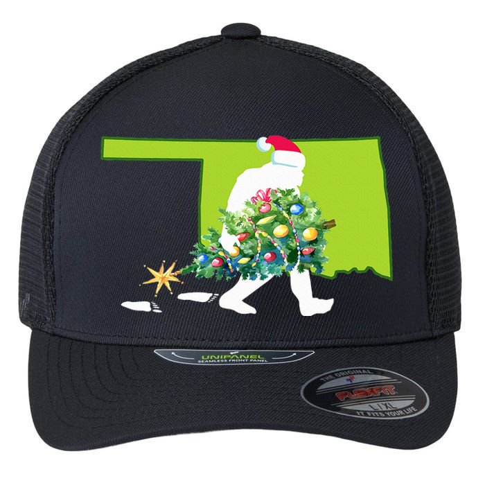 Oklahoma Bigfoot State Christmas Tree Flexfit Unipanel Trucker Cap