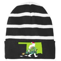 Oklahoma Bigfoot State Christmas Tree Striped Beanie with Solid Band