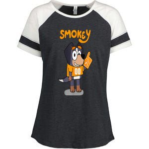 Orange Blooded Tennessee Hound Cartoon Enza Ladies Jersey Colorblock Tee