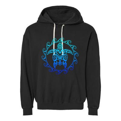 Ocean Blue Tribal Hawaiian Sea Turtle Garment-Dyed Fleece Hoodie