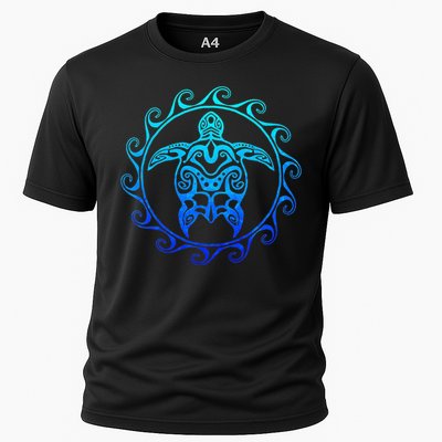 Ocean Blue Tribal Hawaiian Sea Turtle Cooling Performance Crew T-Shirt