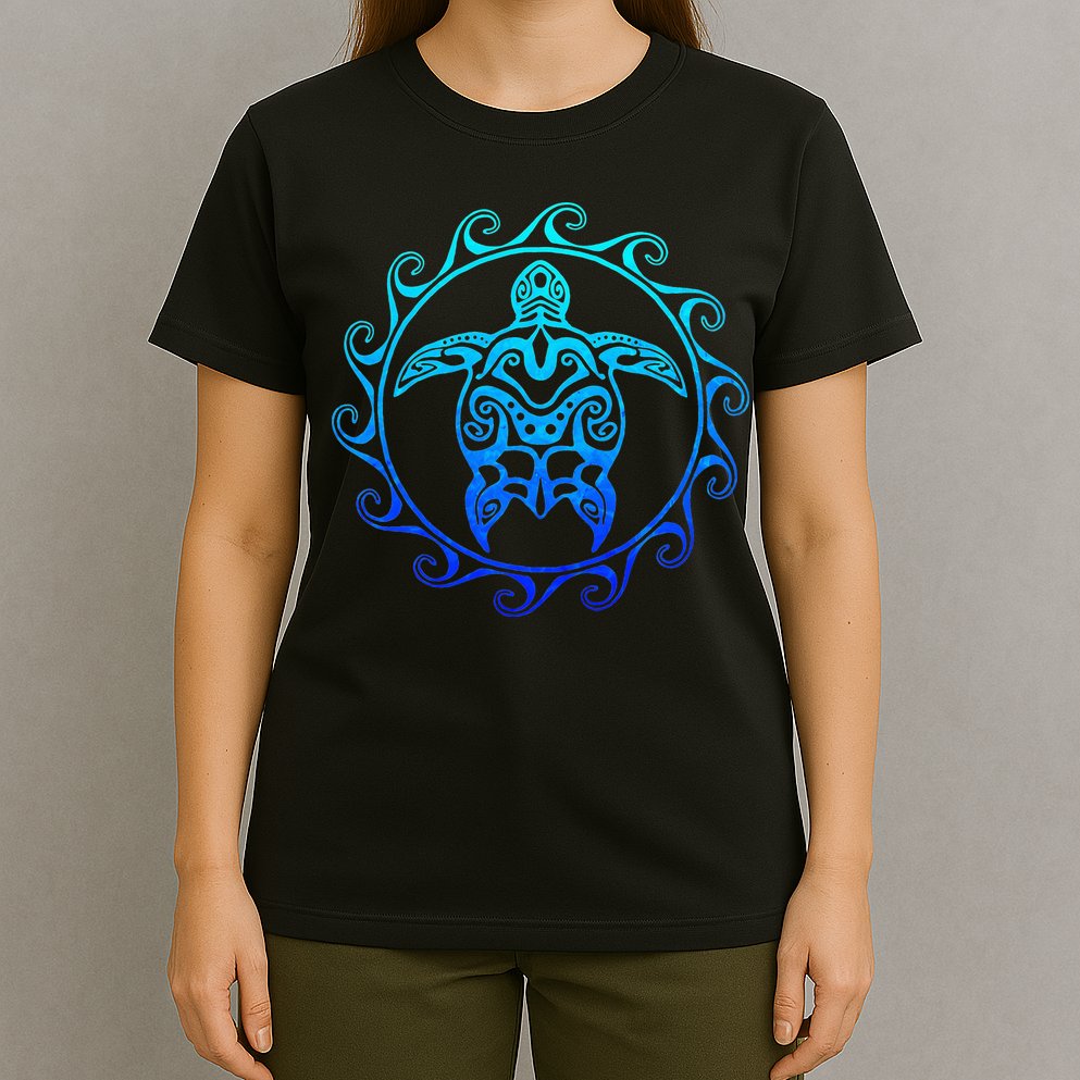Ocean Blue Tribal Hawaiian Sea Turtle T-Shirt