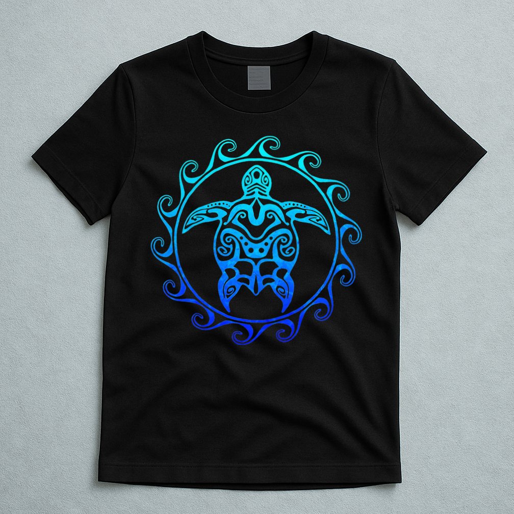 Ocean Blue Tribal Hawaiian Sea Turtle T-Shirt
