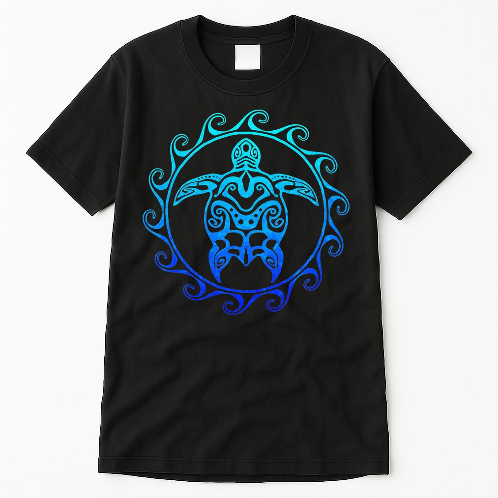 Ocean Blue Tribal Hawaiian Sea Turtle Tall T-Shirt