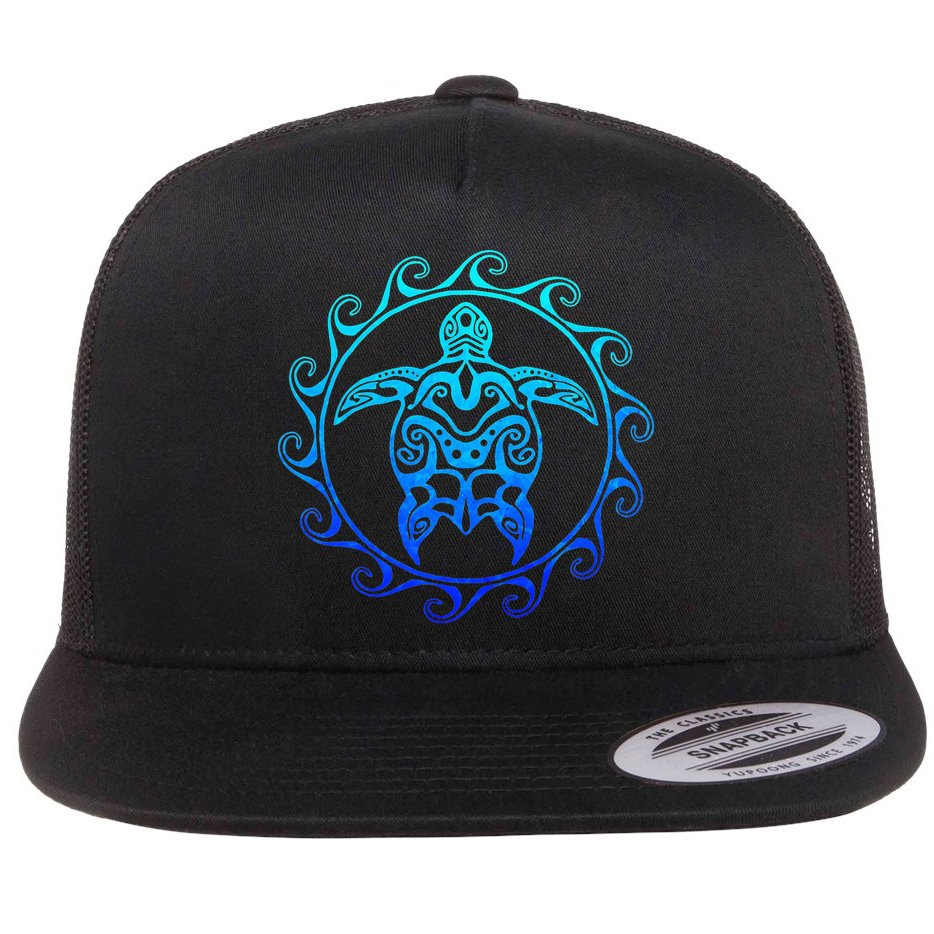 Ocean Blue Tribal Hawaiian Sea Turtle Flat Bill Trucker Hat