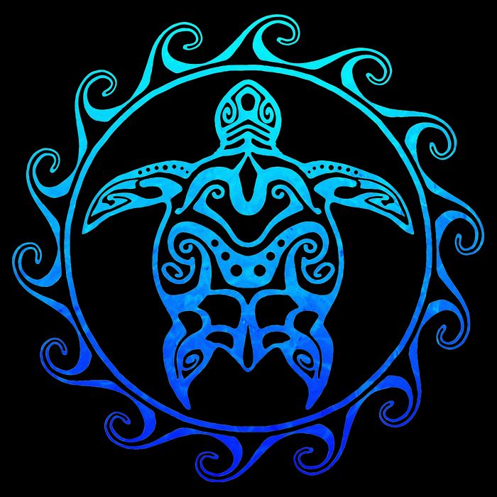 Ocean Blue Tribal Hawaiian Sea Turtle Flat Bill Trucker Hat