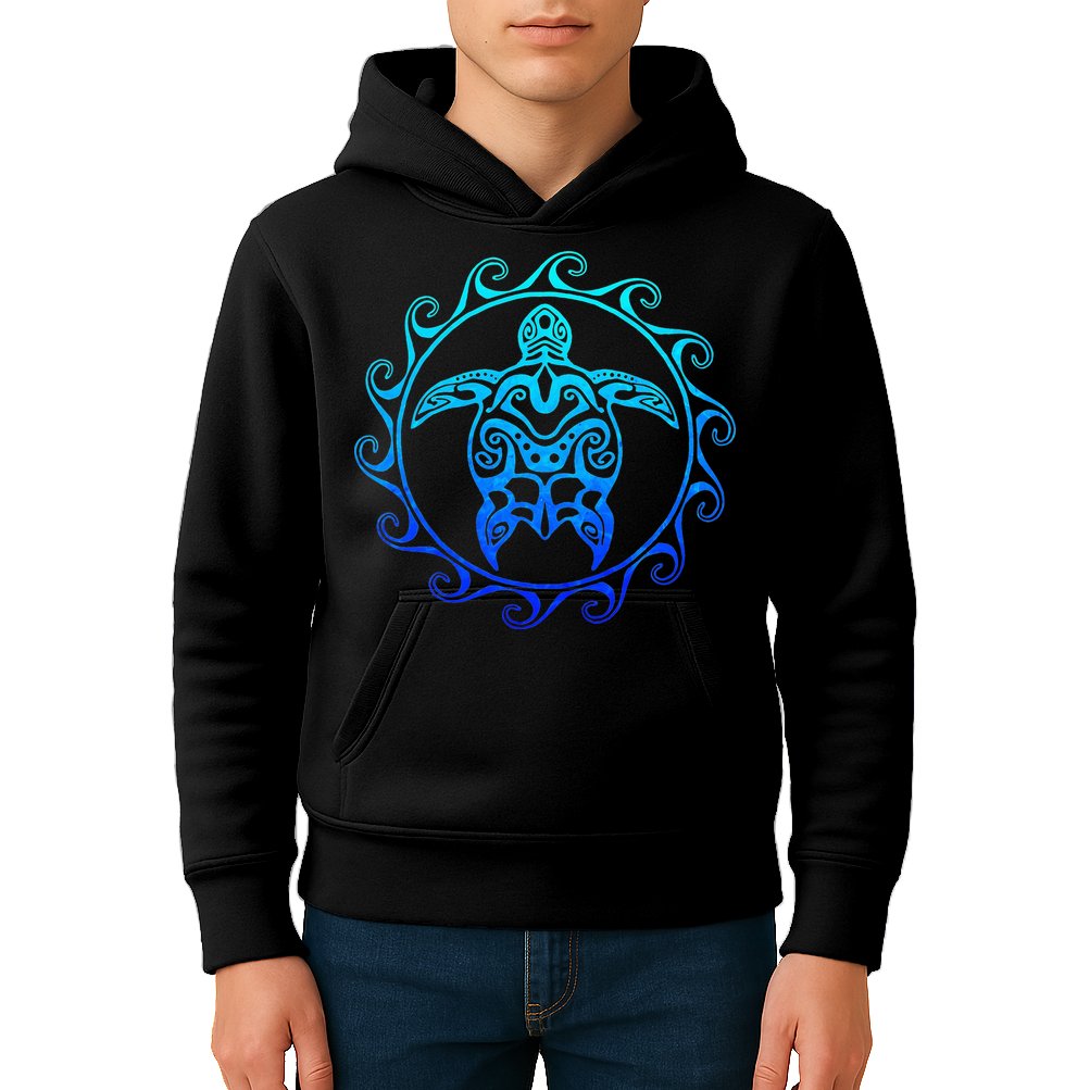 Ocean Blue Tribal Hawaiian Sea Turtle Kids Hoodie
