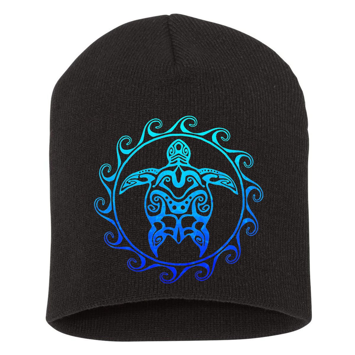 Ocean Blue Tribal Hawaiian Sea Turtle Short Acrylic Beanie