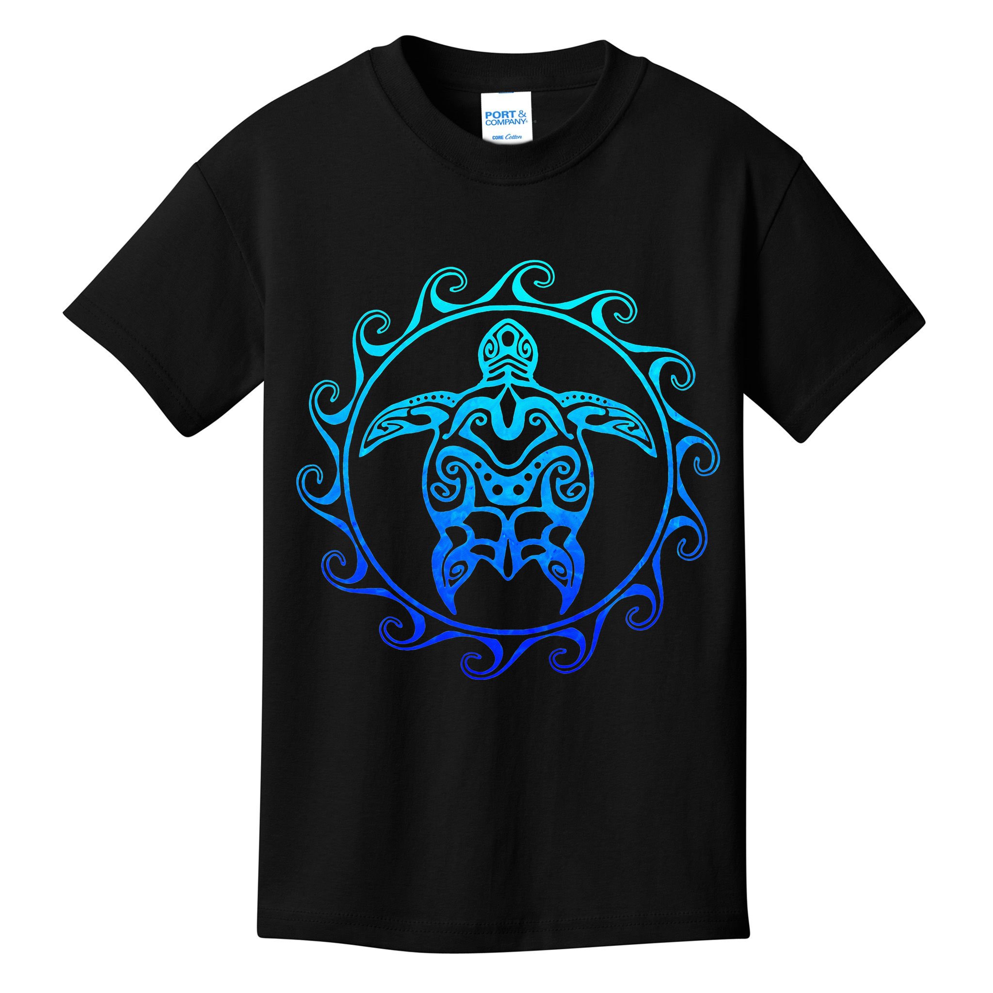 Ocean Blue Tribal Hawaiian Sea Turtle Kids T-Shirt