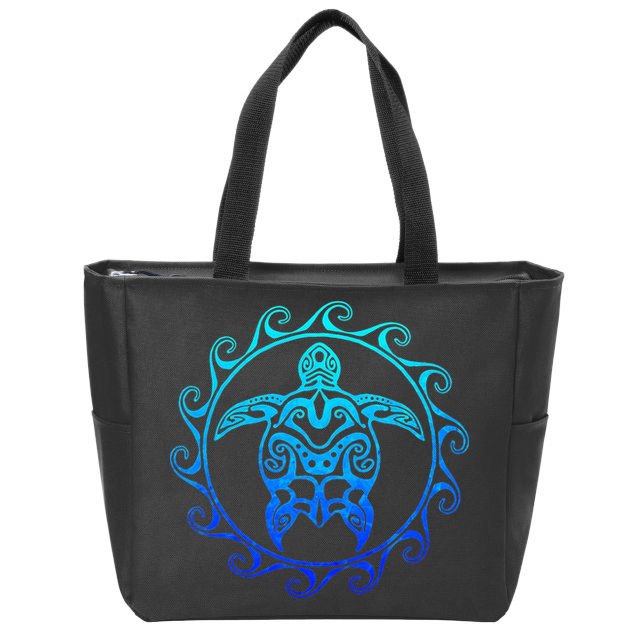 Ocean Blue Tribal Hawaiian Sea Turtle Zip Tote Bag