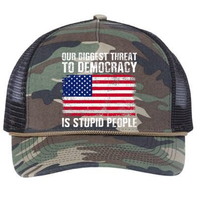 Our Biggest Threat To Democracy Is Stupid People Retro Rope Trucker Hat Cap