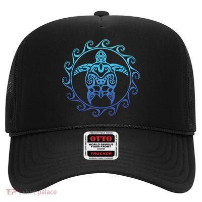 Ocean Blue Tribal Hawaiian Sea Turtle High Crown Mesh Back Trucker Hat