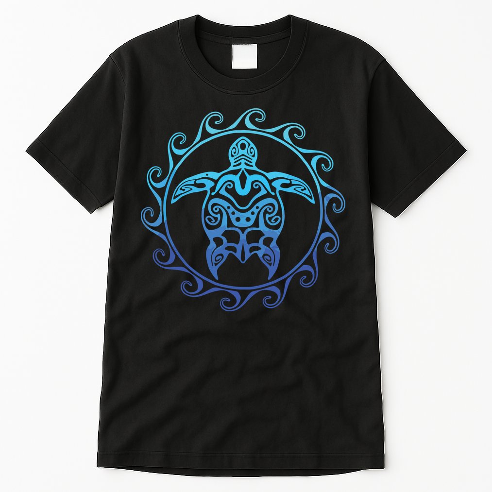 Ocean Blue Tribal Hawaiian Sea Turtle Tall T-Shirt