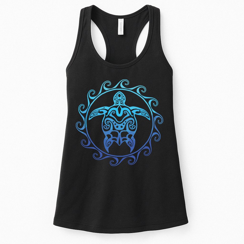 Ocean Blue Tribal Hawaiian Sea Turtle Womens Tank Top