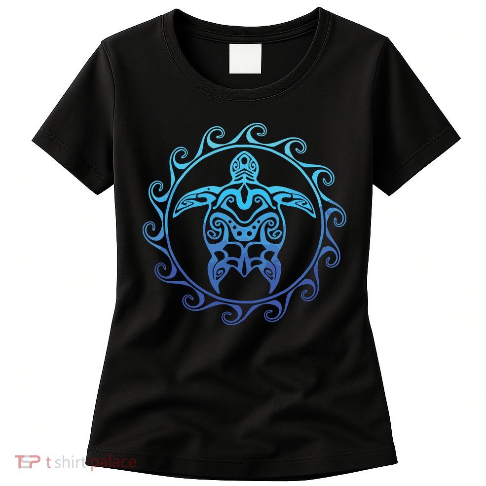 Ocean Blue Tribal Hawaiian Sea Turtle Women's T-Shirt