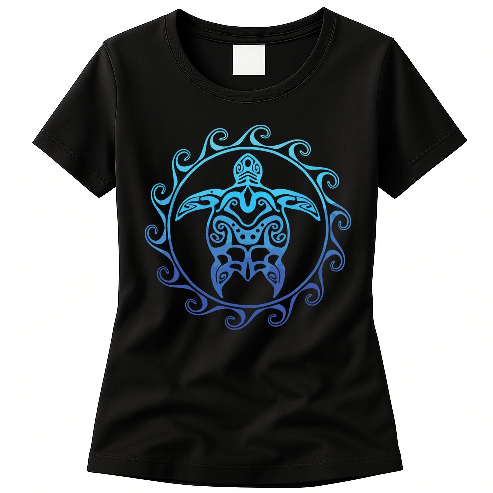 Ocean Blue Tribal Hawaiian Sea Turtle Womens T-Shirt
